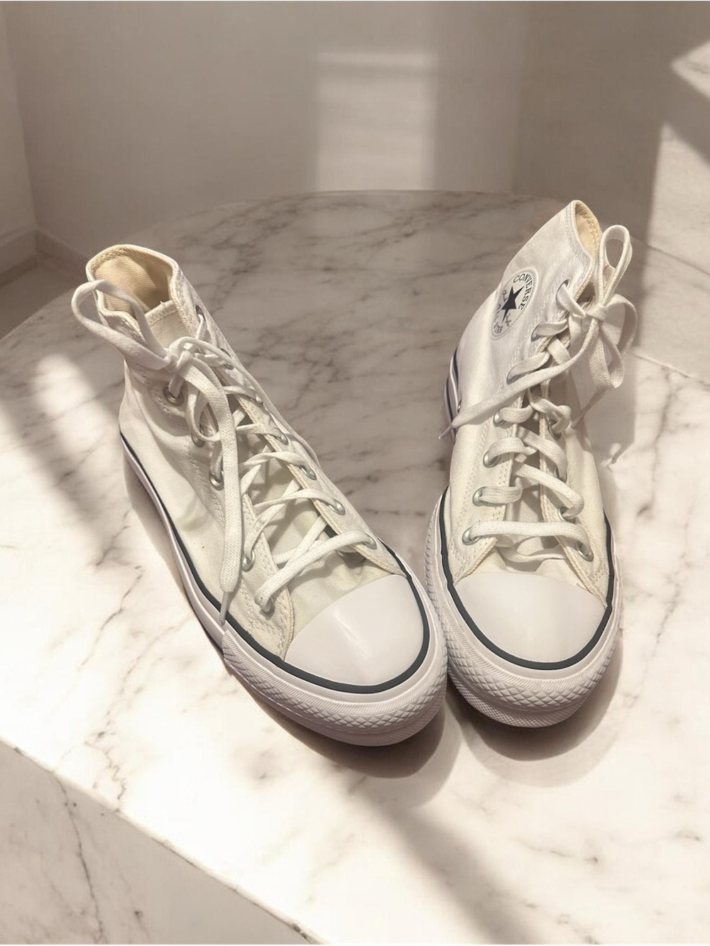 Womens Converse High-Top Platforms in White with Black line